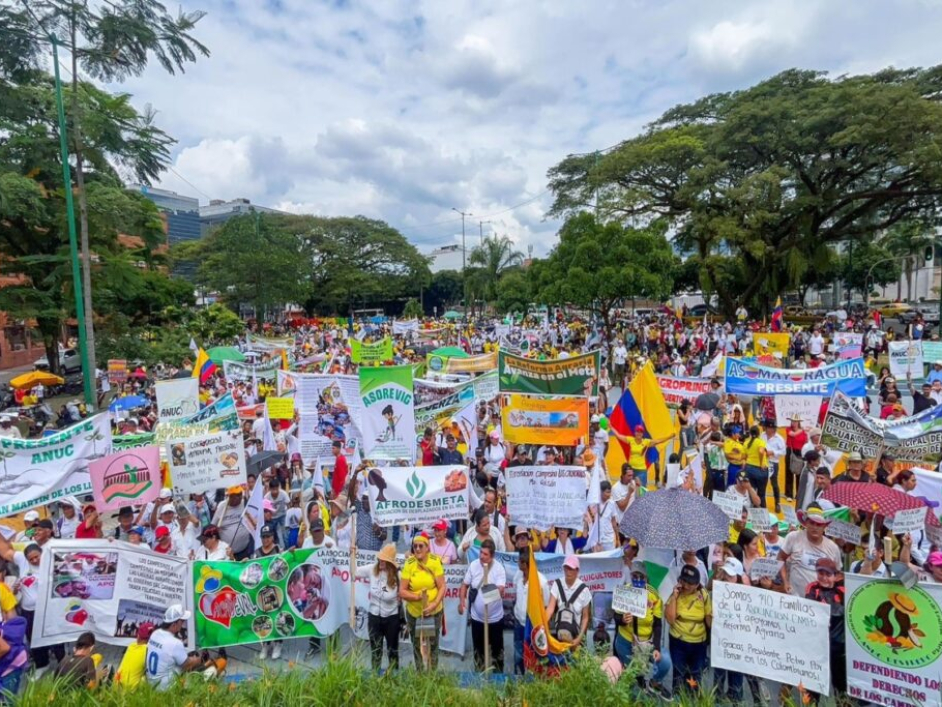 Marchando a favor de la Reforma Agraria en calles de Villavicencio