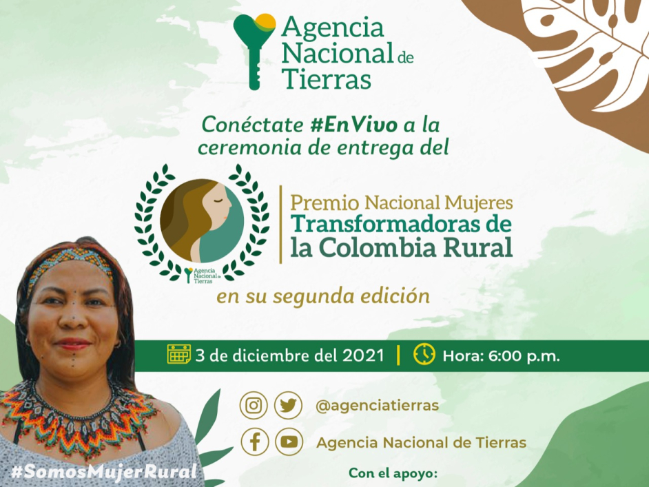 Banner informativo del acto de entrega del Premio Nacional ‘Mujeres Transformadoras de la Colombia Rural’